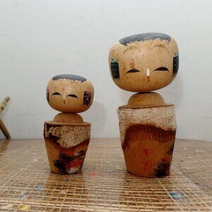 Traditional Folk Art Kokeshi Japanese Wooden Dolls